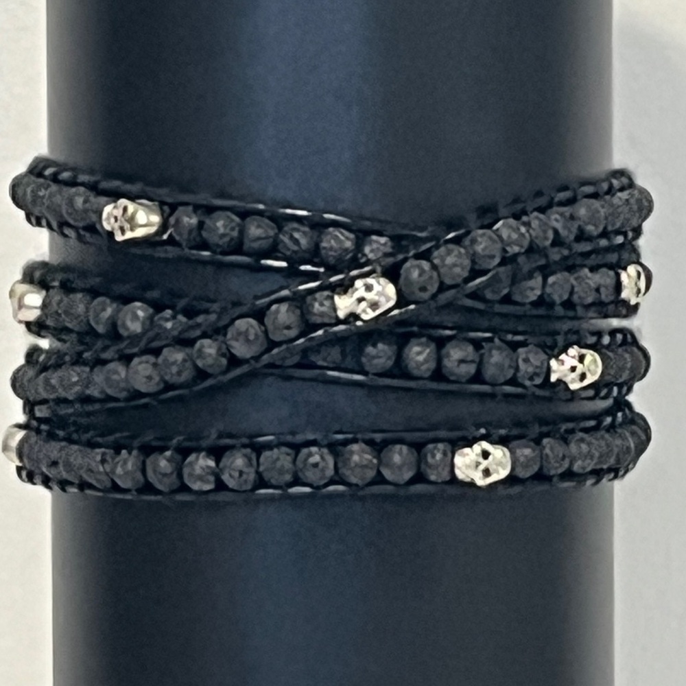 Victoria Emerson Black and Silver Skull Wrap Bracelet